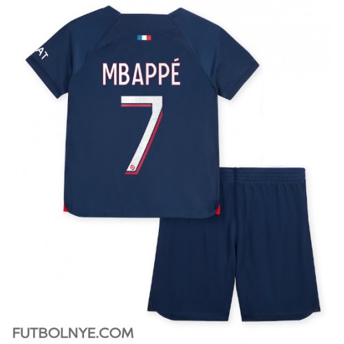 Camiseta Paris Saint-Germain Kylian Mbappe #7 Primera Equipación para niños 2023-24 manga corta (+ pantalones cortos)